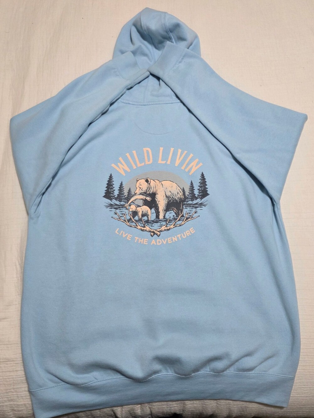 Adult 2x Light Blue Van Life 'Wild Livin' Graphic Hoodie - Live the Adventure